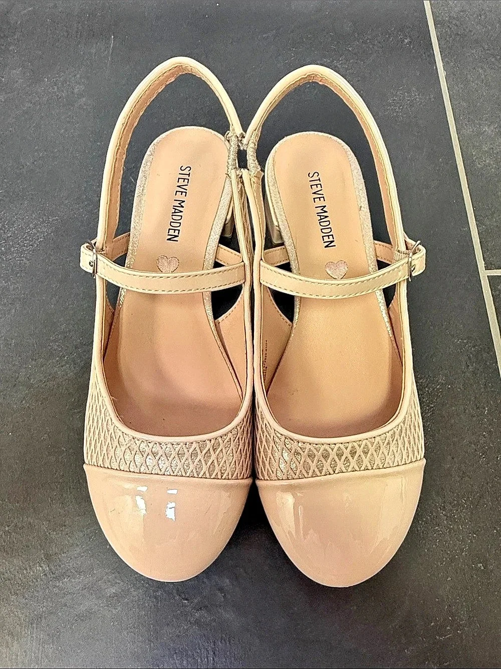 Steve Madden girls Belinda Mule Slingback Block Heel Beige size 3